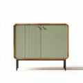 Green wooden cabinet with ribbed doors and black metal legs 90 x 40 x 80cm