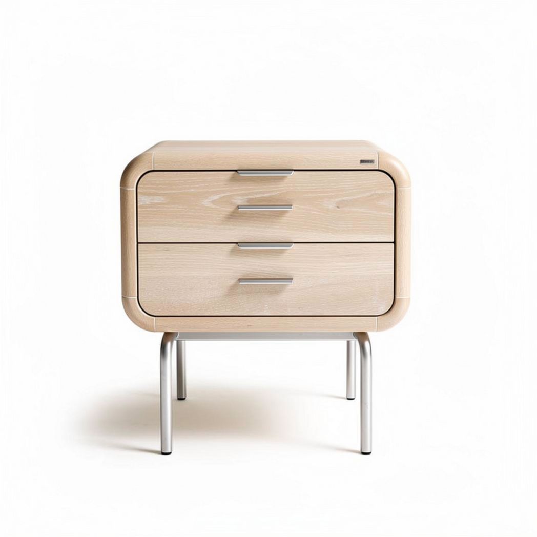 Wooden nightstand with three drawers and metal legs in natural finish 60 x 40 x 50cm