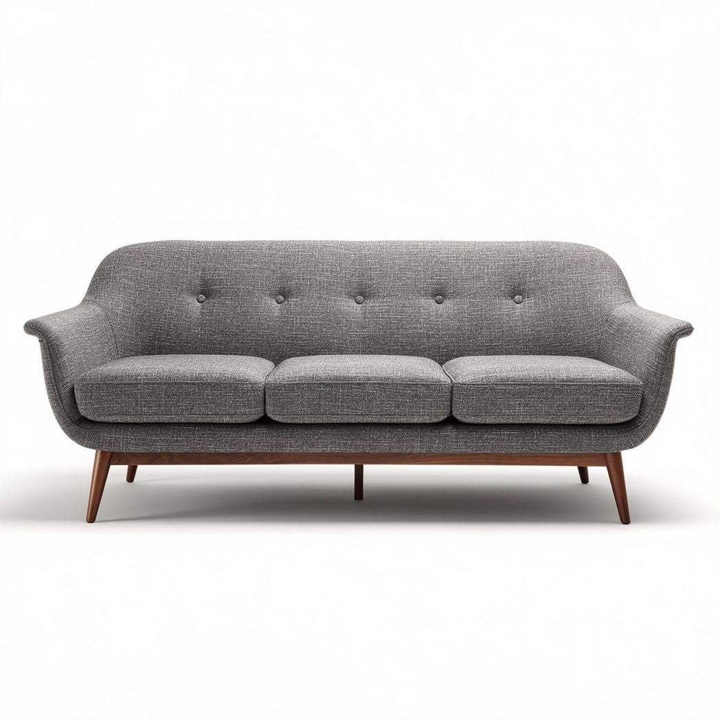 Mid-century modern upholstery fabric sofa with walnut wood legs 200 x 90 x 85cm