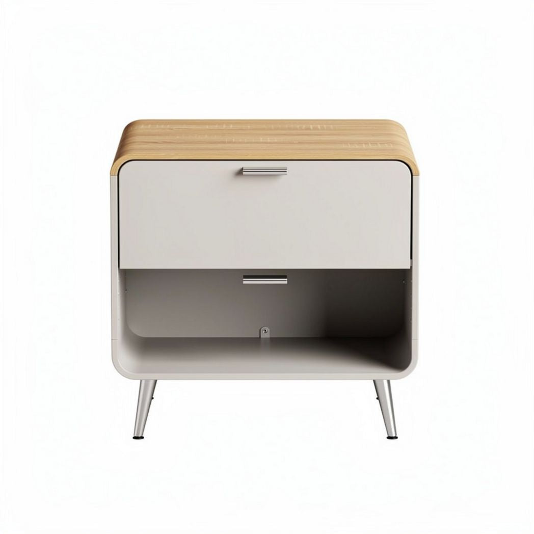Wooden top nightstand with white body and single drawer 50 x 40 x 45cm