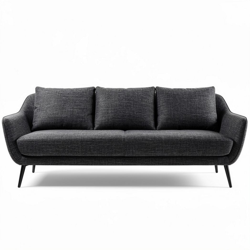 Modern three-seater sofa in dark gray fabric with removable cushions 190 x 85 x 85cm