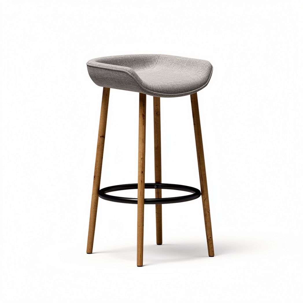 Bar stool with upholstered seat and wooden legs 50 x 50 x 75cm in grey