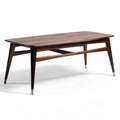 Mid-century modern coffee table in walnut finish with dimensions 120 x 60 x 45cm
