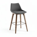 Gray fabric bar stool with wooden legs and metal footrest 45 x 45 x 100cm