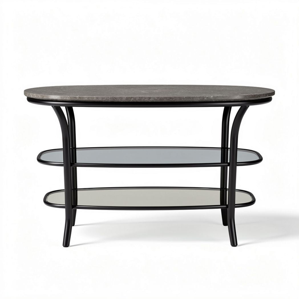 Modern black metal frame coffee table with tempered glass shelves 120 x 60 x 50cm