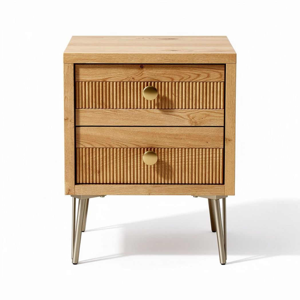 Wooden nightstand with two drawers and gold handles 45 x 40 x 60cm