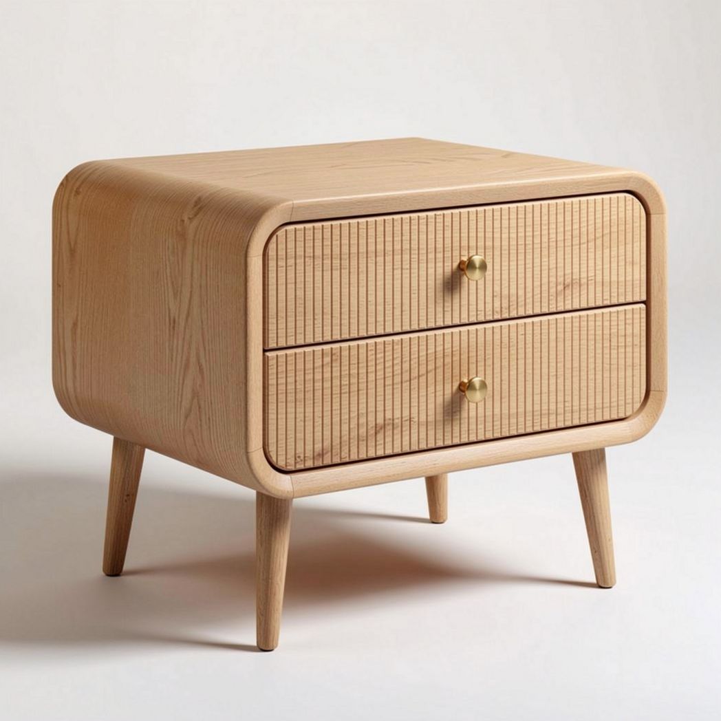 Wooden storage nightstand with two drawers in natural finish 50 x 40 x 40cm