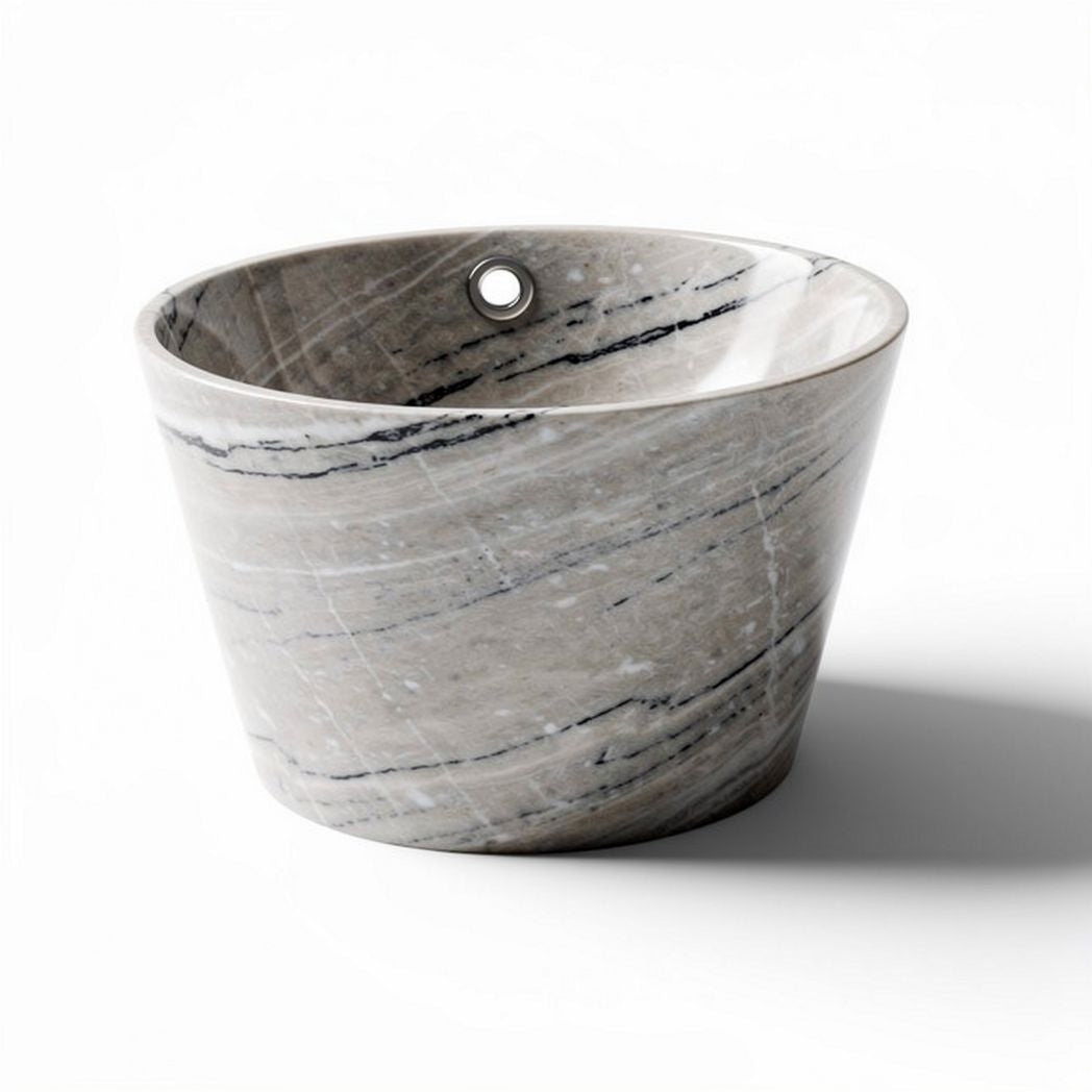 Marble bowl for home decor or plant display 25 x 25 x 15cm gray