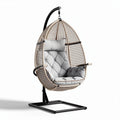 Hanging egg chair with cushion and metal frame in beige and gray 80 x 75 x 120cm
