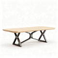 Solid wood dining table with black metal base 180 x 90 x 75cm