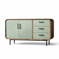 Modern sideboard cabinet with mint green doors and wood frame 150 x 40 x 80cm