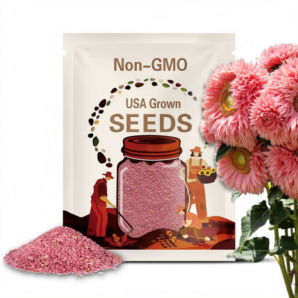 50pcs Pink Giant Teddy Bear Sunflower Seeds - Fluffy Double Blooms for Garden Charm