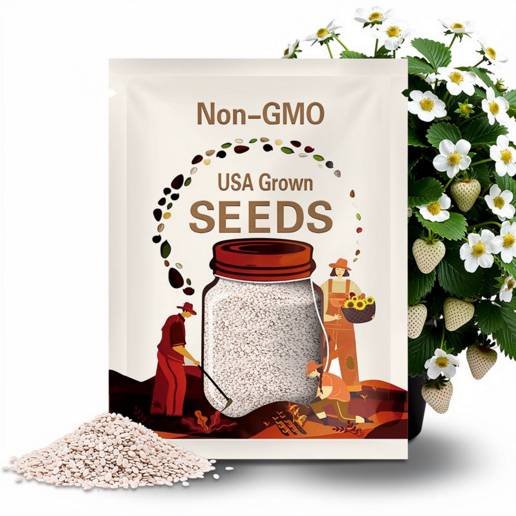 White Strawberry Seeds - Organic, Heirloom, Non GMO - Grow Indoors, Outdoors, In Pots, Grow Beds, Soil, Hydroponics & Aquaponics